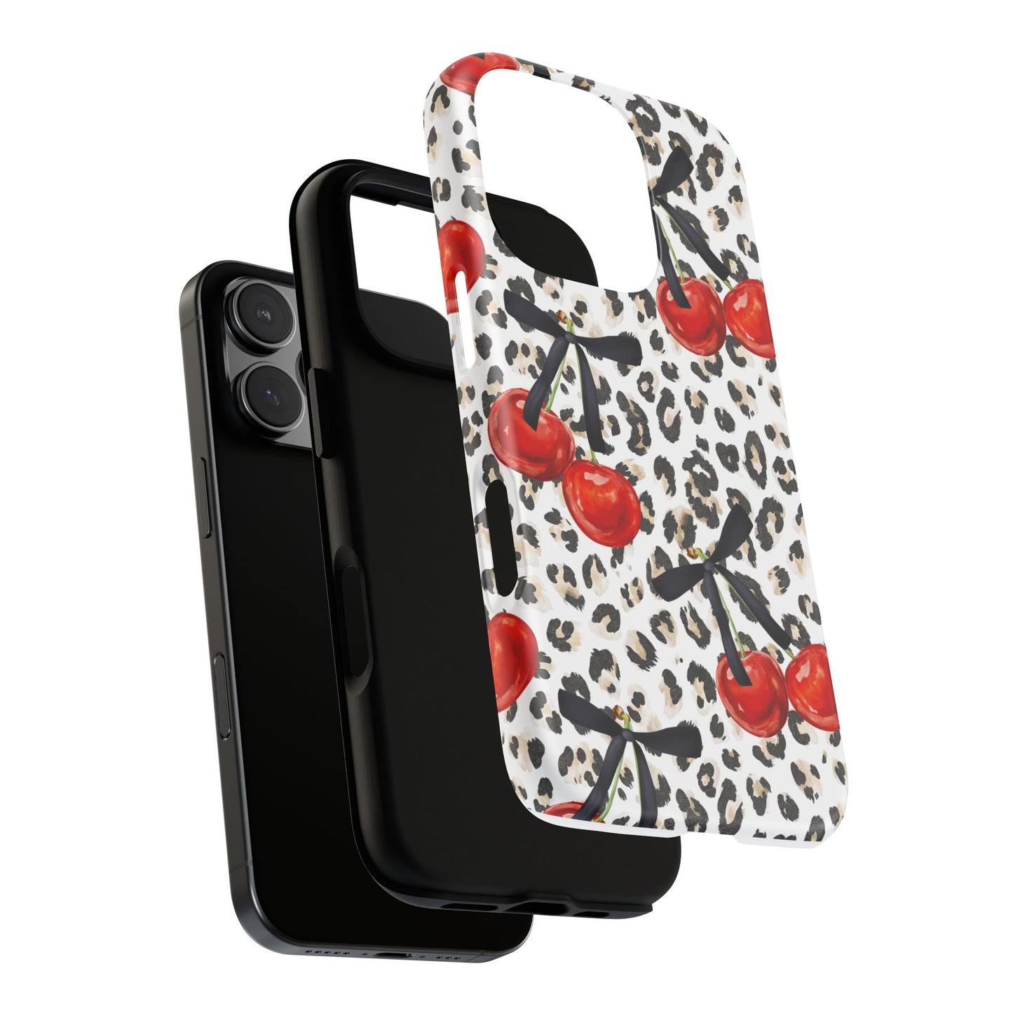 Cherry Leopard Phone Case — Retro Red Cherries on Animal Print Protective Case