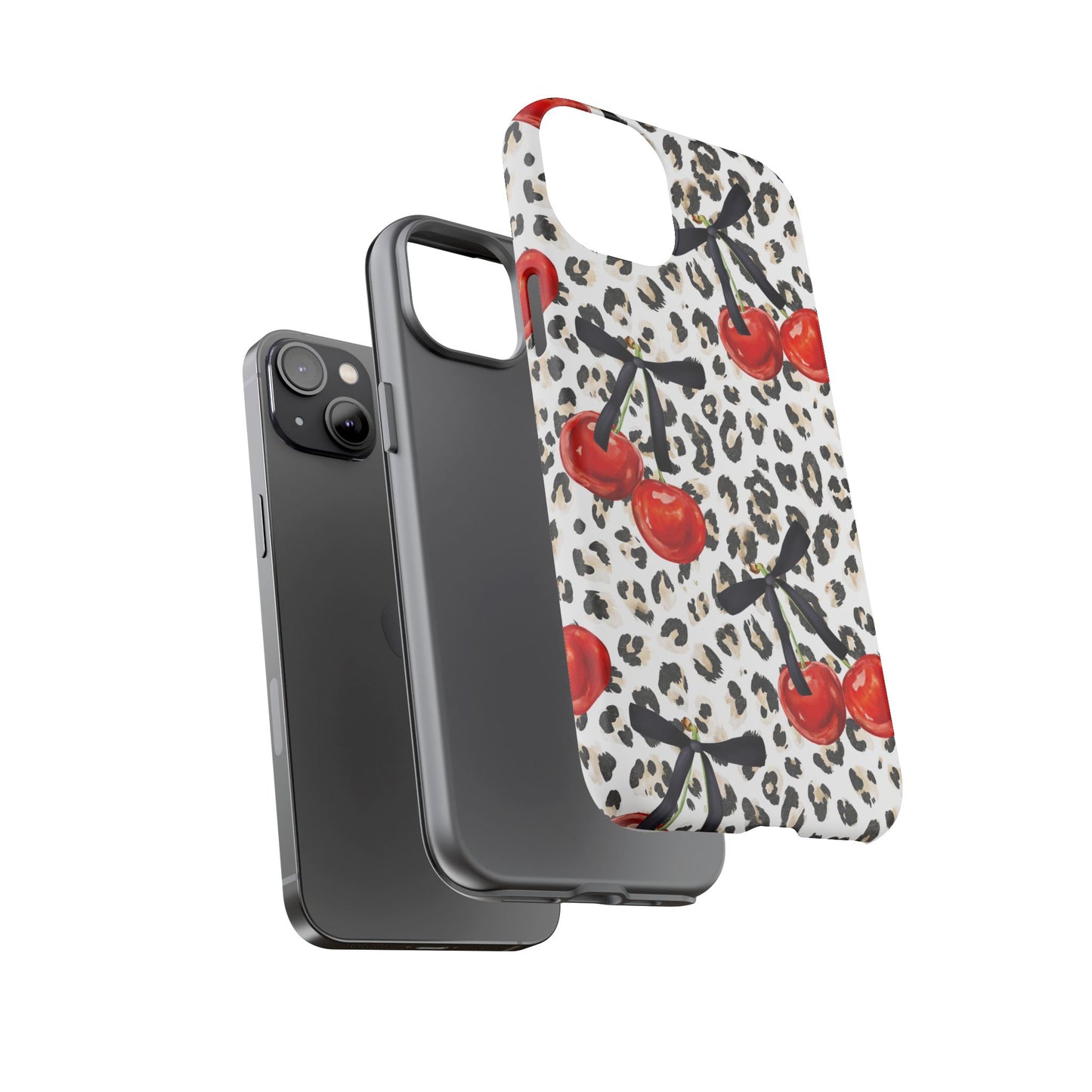 Cherry Leopard Phone Case — Retro Red Cherries on Animal Print Protective Case
