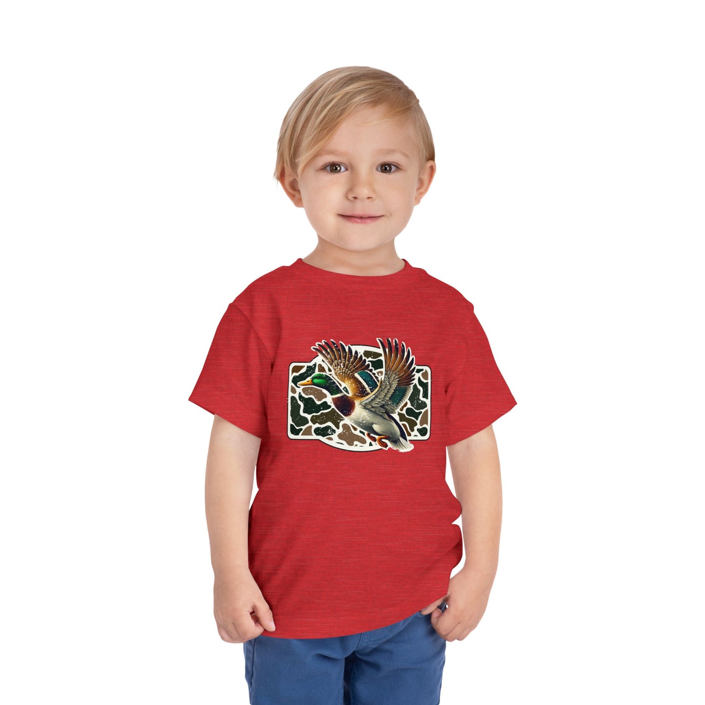 Toddler Tee — Flying Mallard Duck Graphic (Kids Hunting/Camo Outfit)