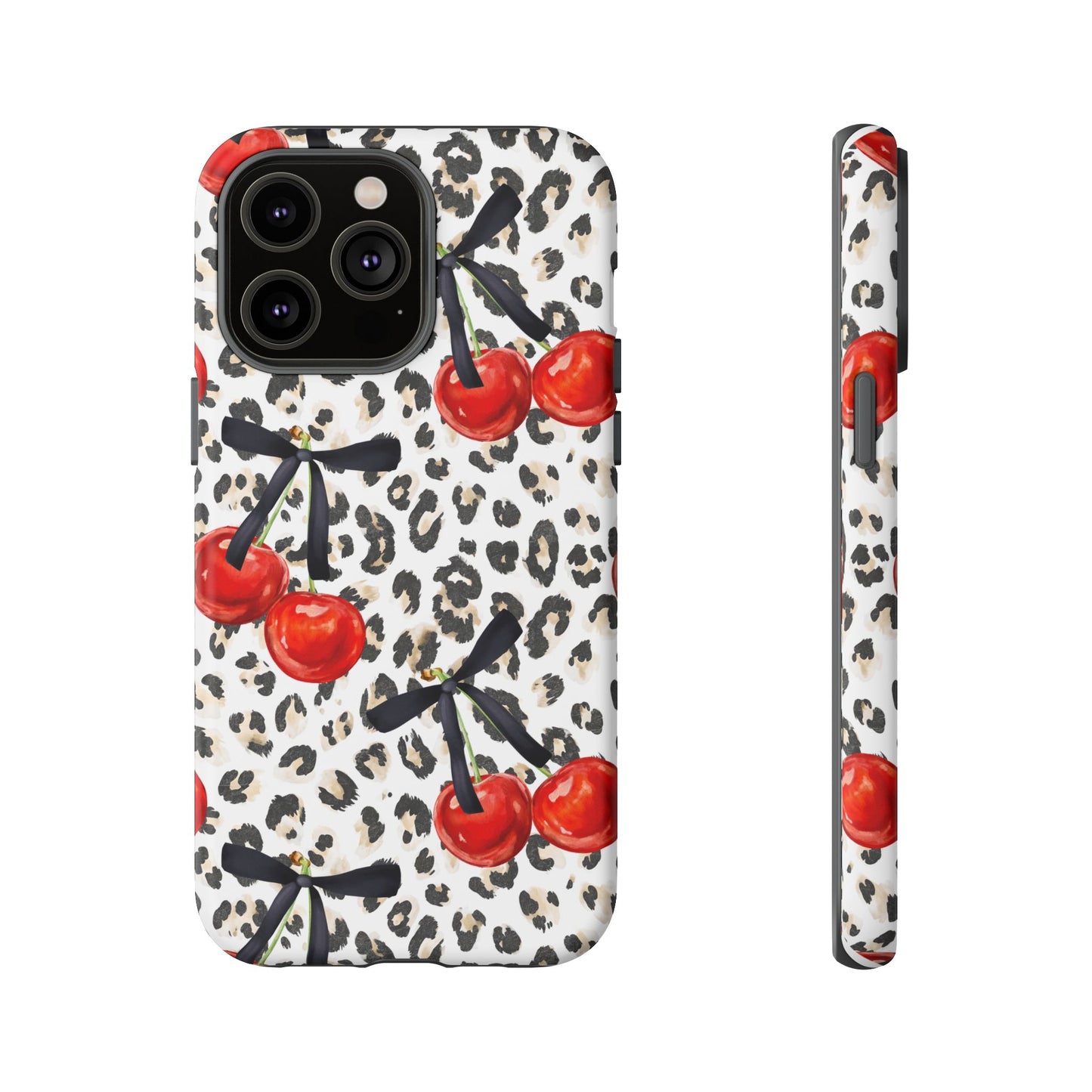 Cherry Leopard Phone Case — Retro Red Cherries on Animal Print Protective Case