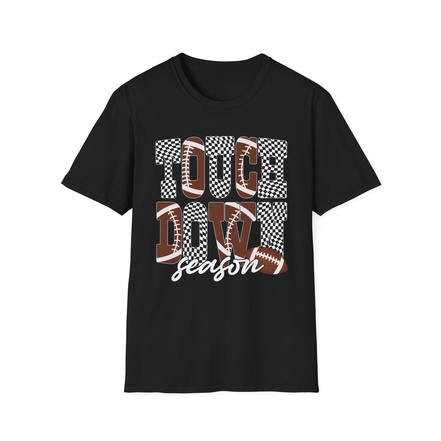 Touchdown Season Football T-Shirt — Checkerboard Lettering Design