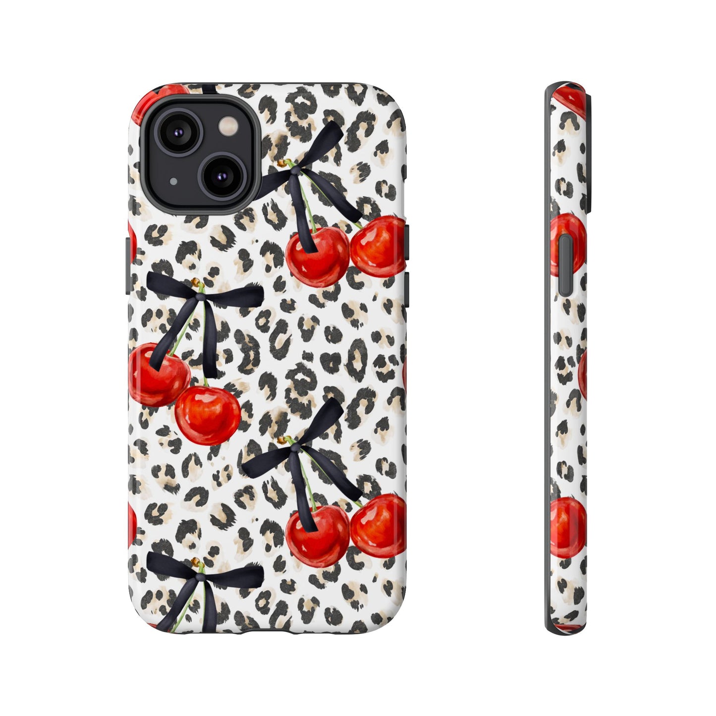 Cherry Leopard Phone Case — Retro Red Cherries on Animal Print Protective Case