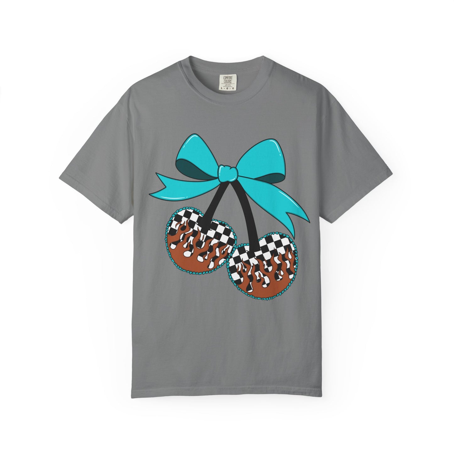 Checkerboard Cherries Cute Bow Graphic Tee