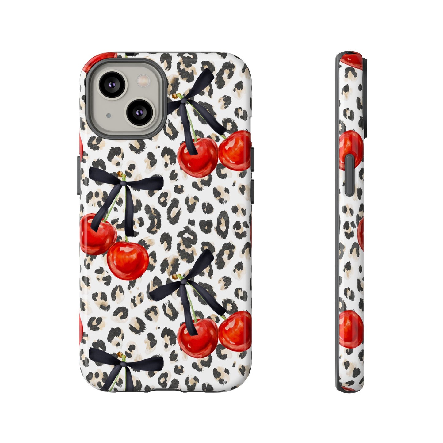 Cherry Leopard Phone Case — Retro Red Cherries on Animal Print Protective Case