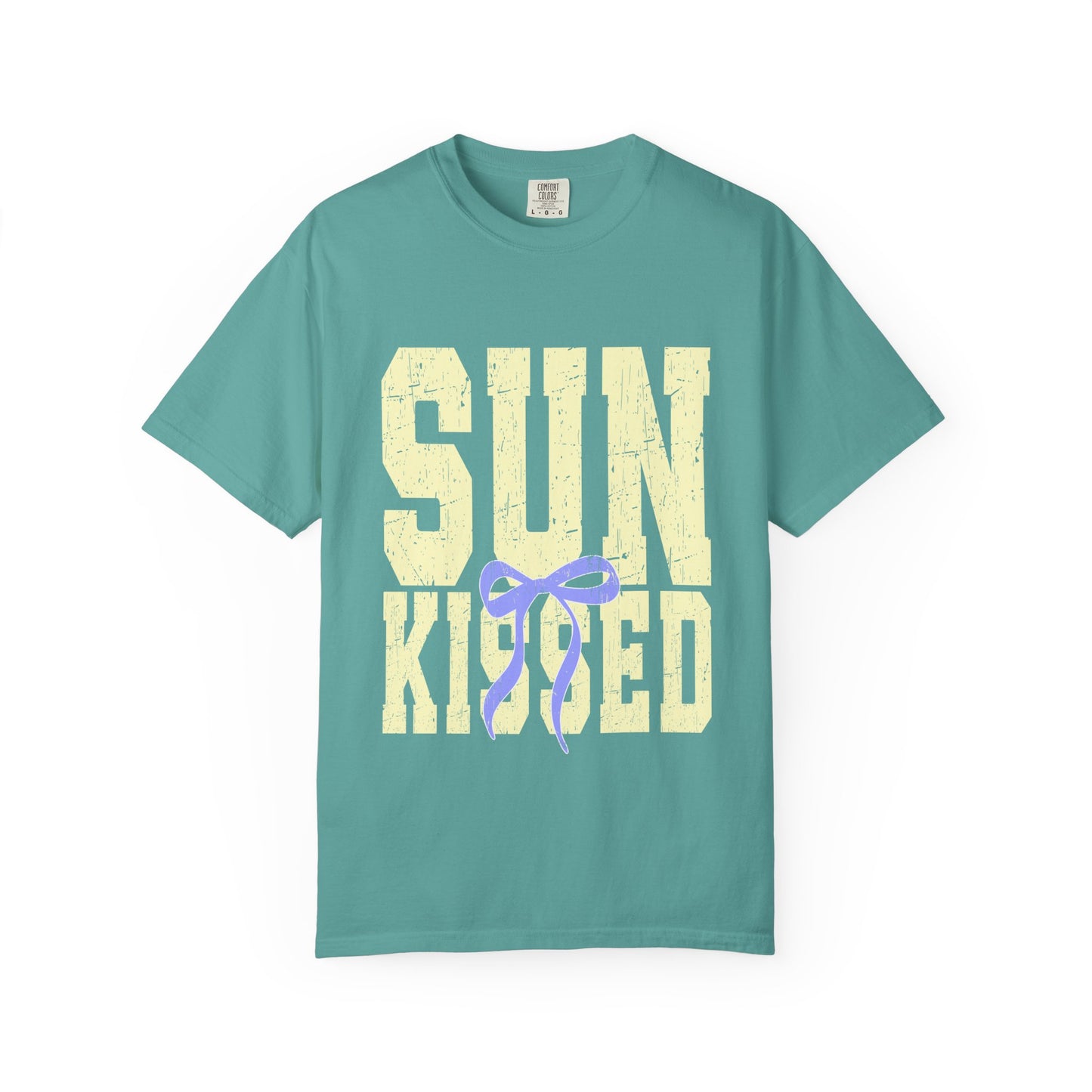 Sun-Kissed T-Shirt Pastel Yellow Block Print with Lavender Ribbon
