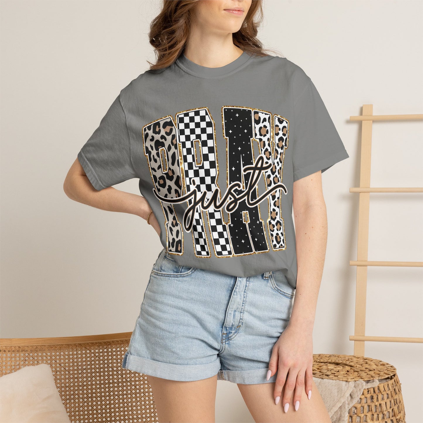 Just Play T-Shirt — Checker & Leopard Graphic Tee