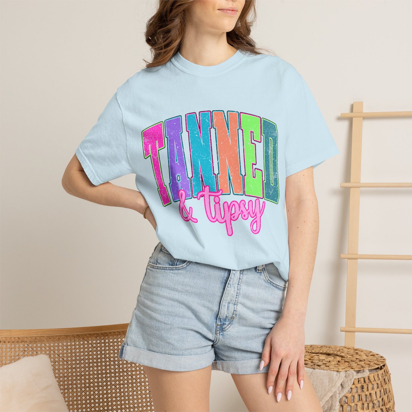 "Tanned & Tipsy" Colorful Beach Graphic Tee