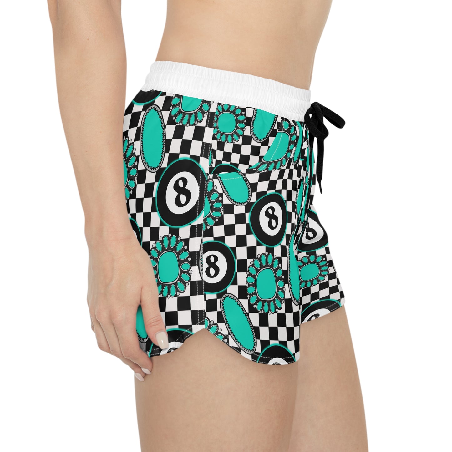 Retro Checkerboard 8-Ball Floral Women's Casual Shorts