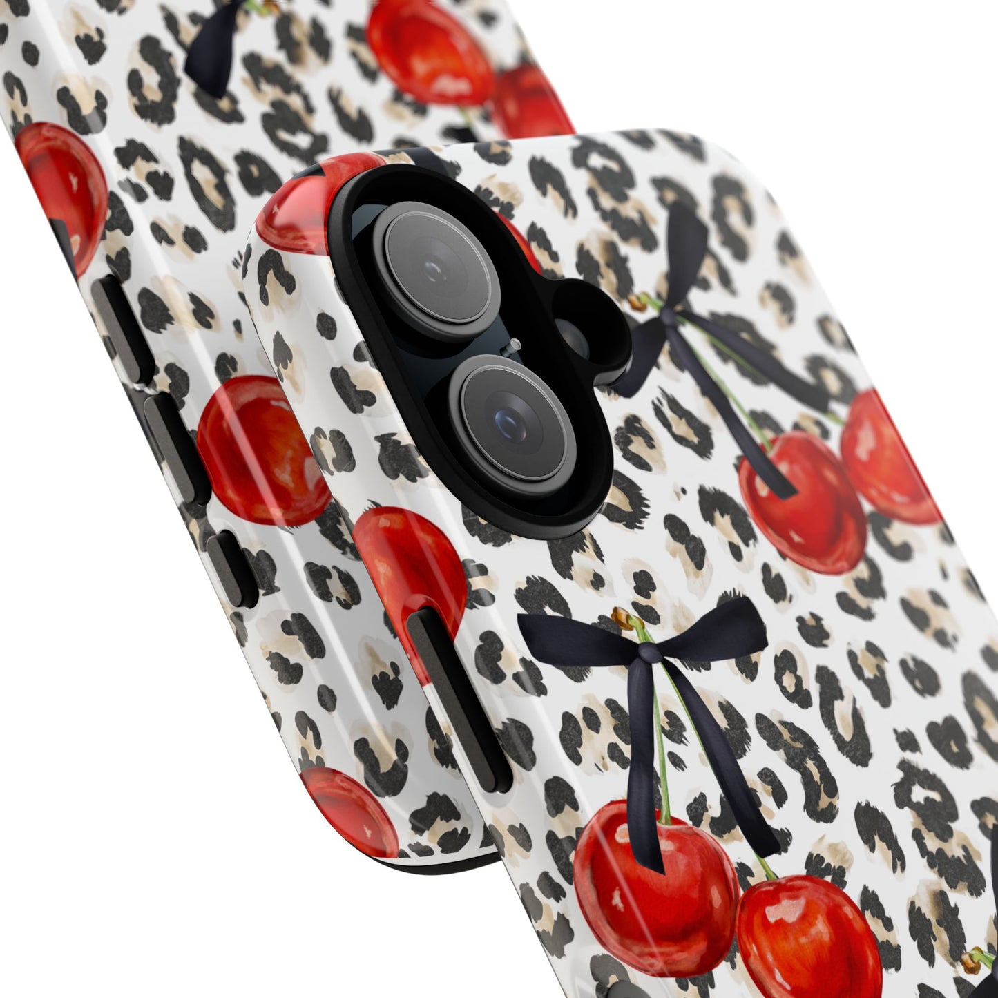 Cherry Leopard Phone Case — Retro Red Cherries on Animal Print Protective Case