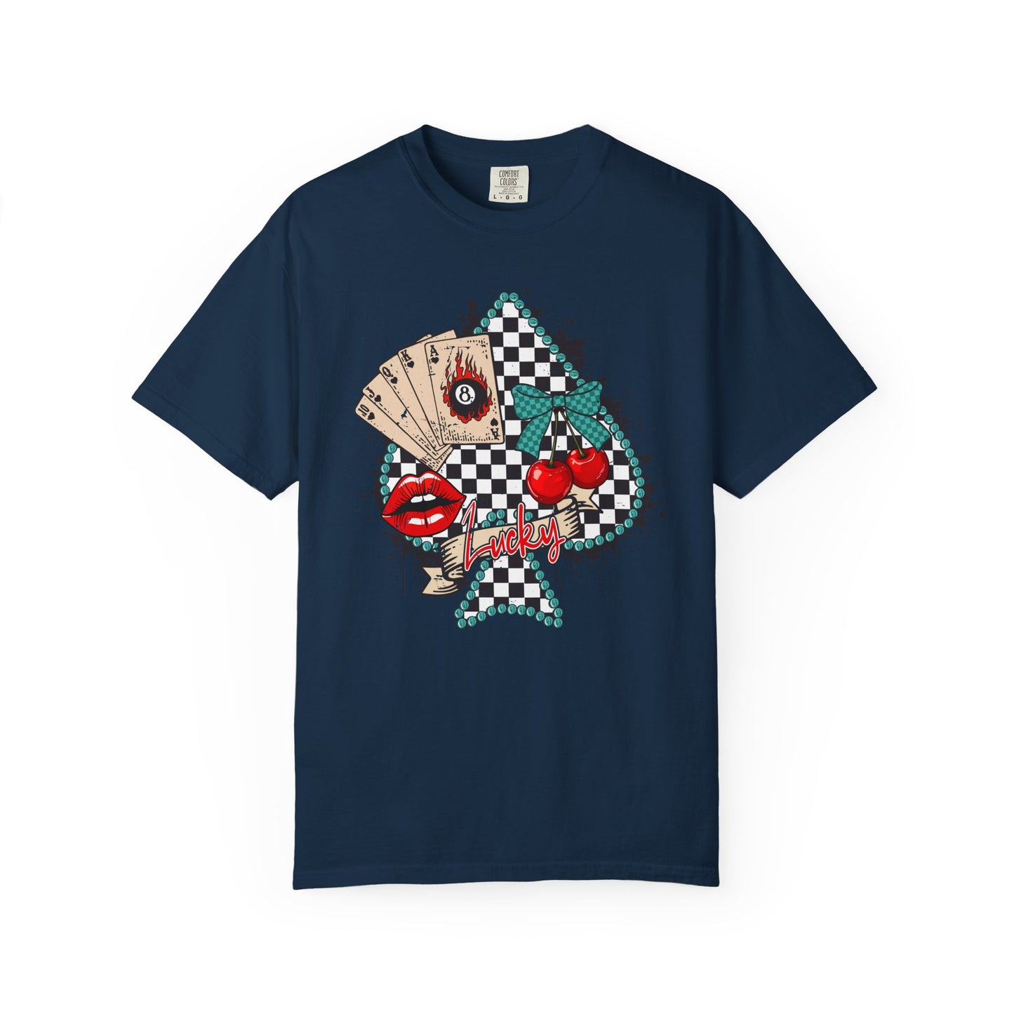 Retro Checkerboard Cherry & Cards Graphic Tee
