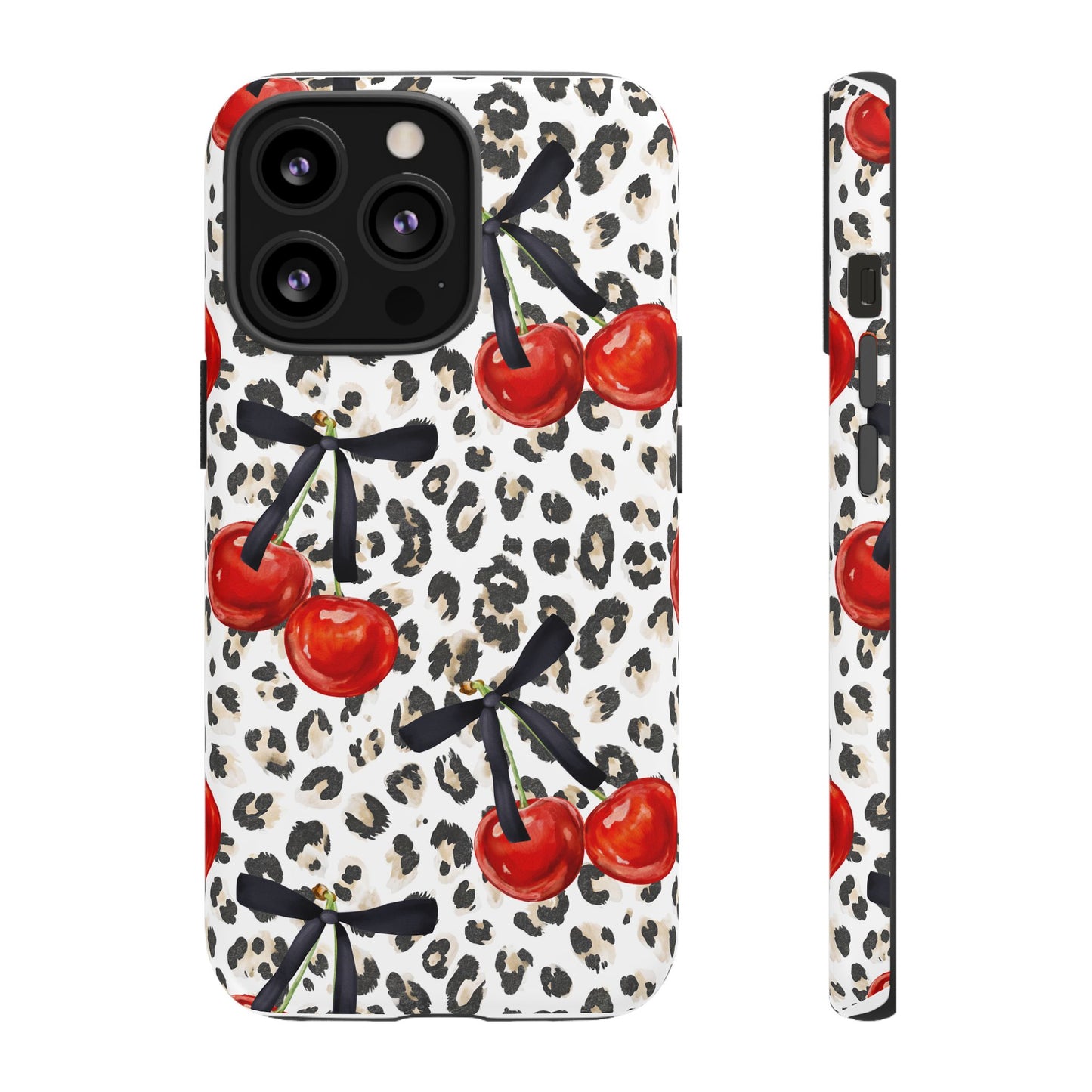 Cherry Leopard Phone Case — Retro Red Cherries on Animal Print Protective Case