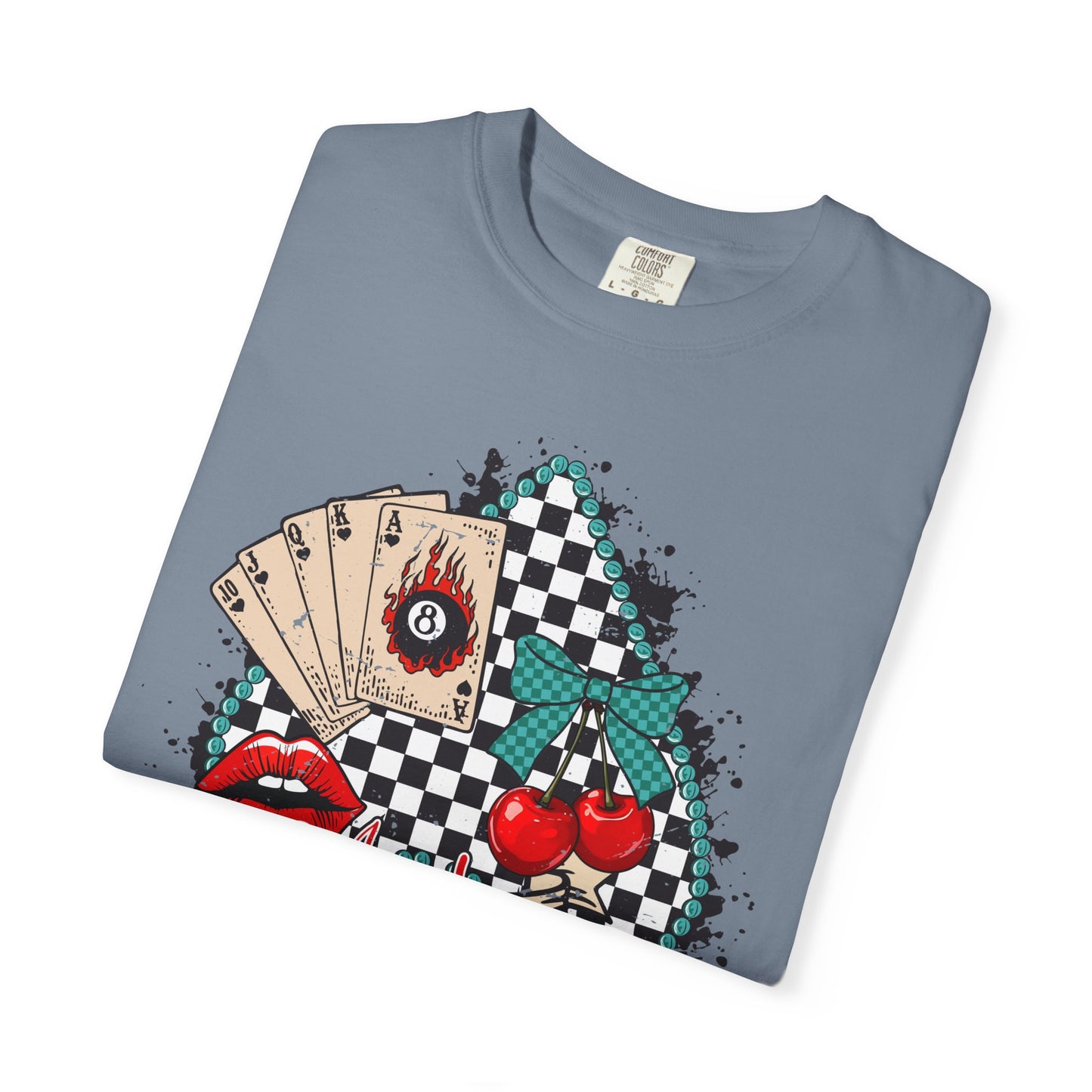 Retro Checkerboard Cherry & Cards Graphic Tee