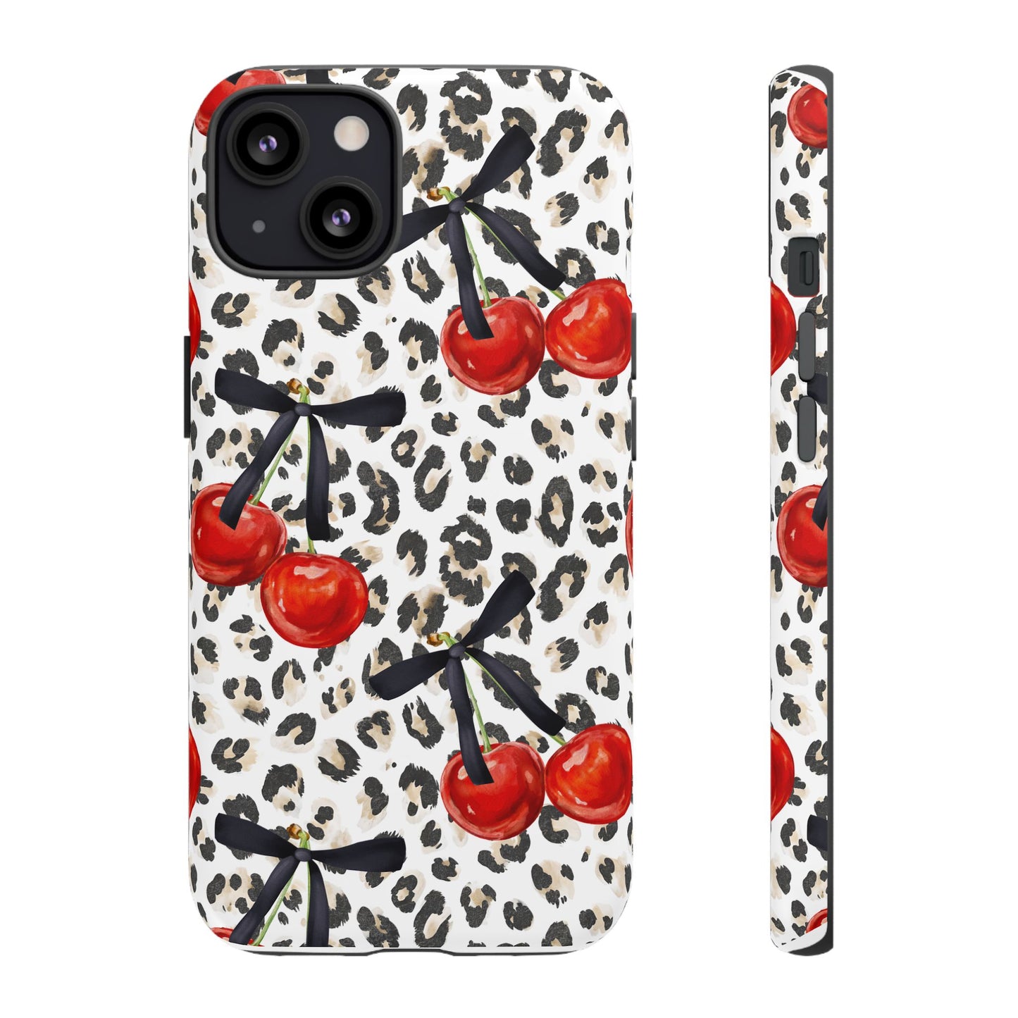 Cherry Leopard Phone Case — Retro Red Cherries on Animal Print Protective Case