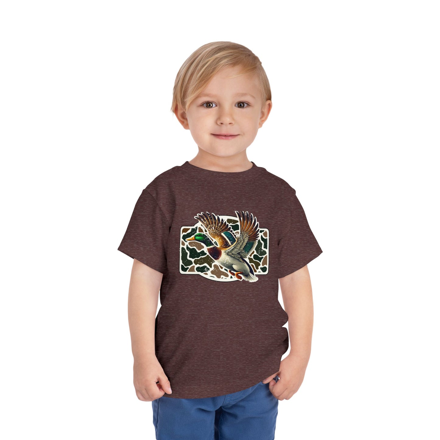 Toddler Tee — Flying Mallard Duck Graphic (Kids Hunting/Camo Outfit)
