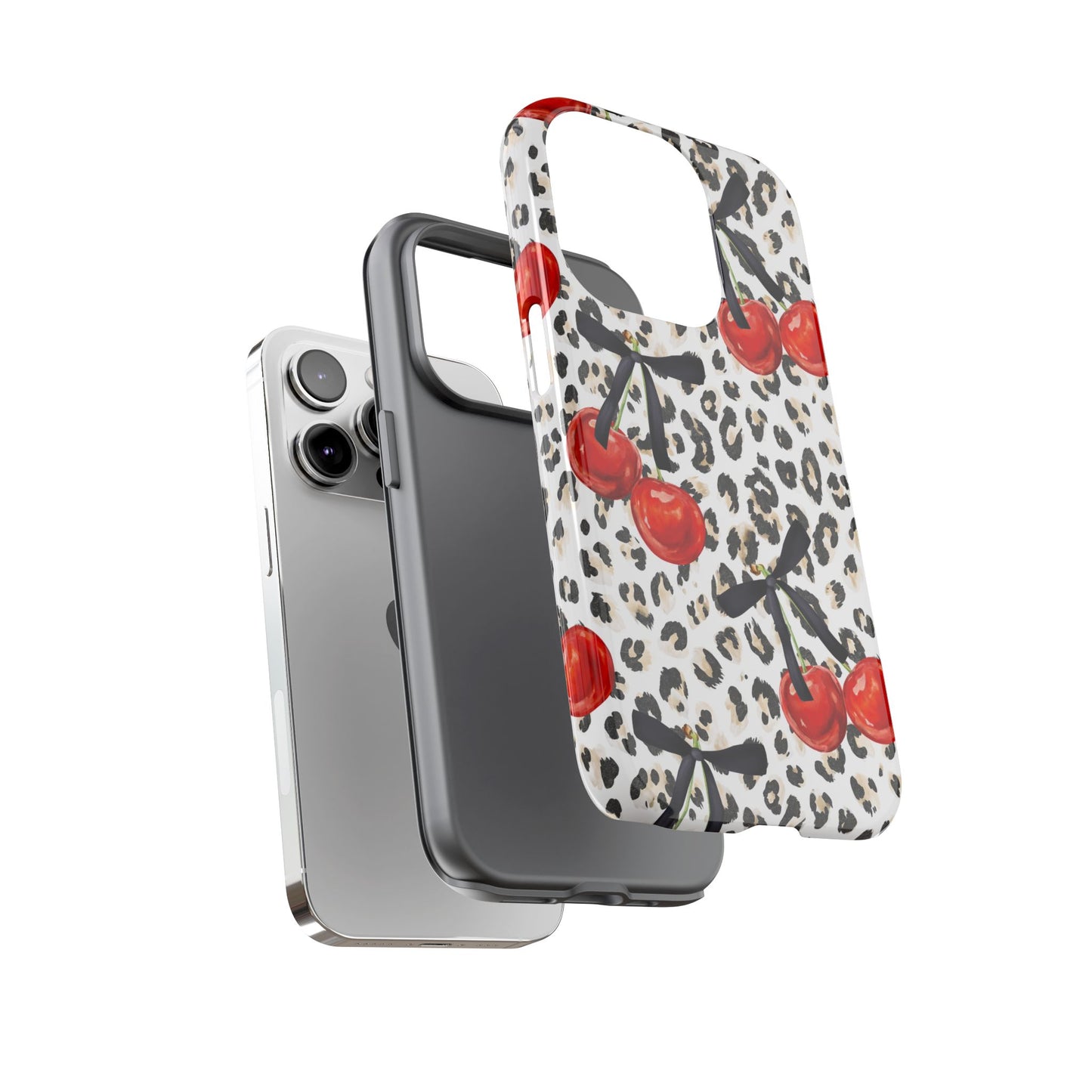 Cherry Leopard Phone Case — Retro Red Cherries on Animal Print Protective Case