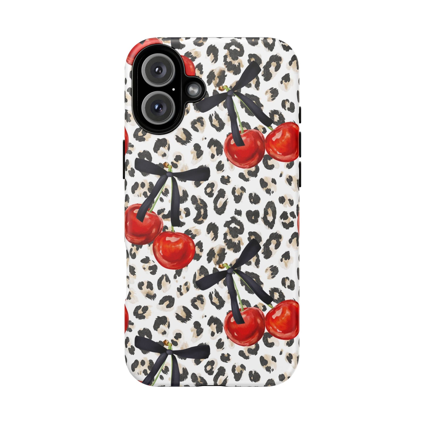 Cherry Leopard Phone Case — Retro Red Cherries on Animal Print Protective Case