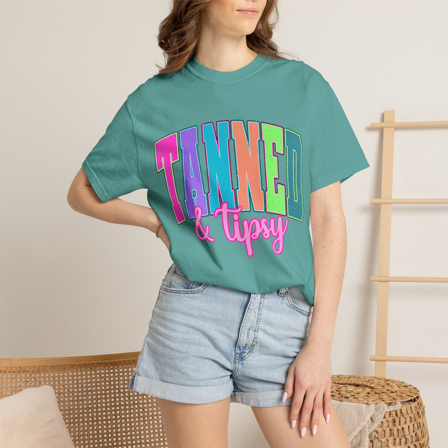 "Tanned & Tipsy" Colorful Beach Graphic Tee