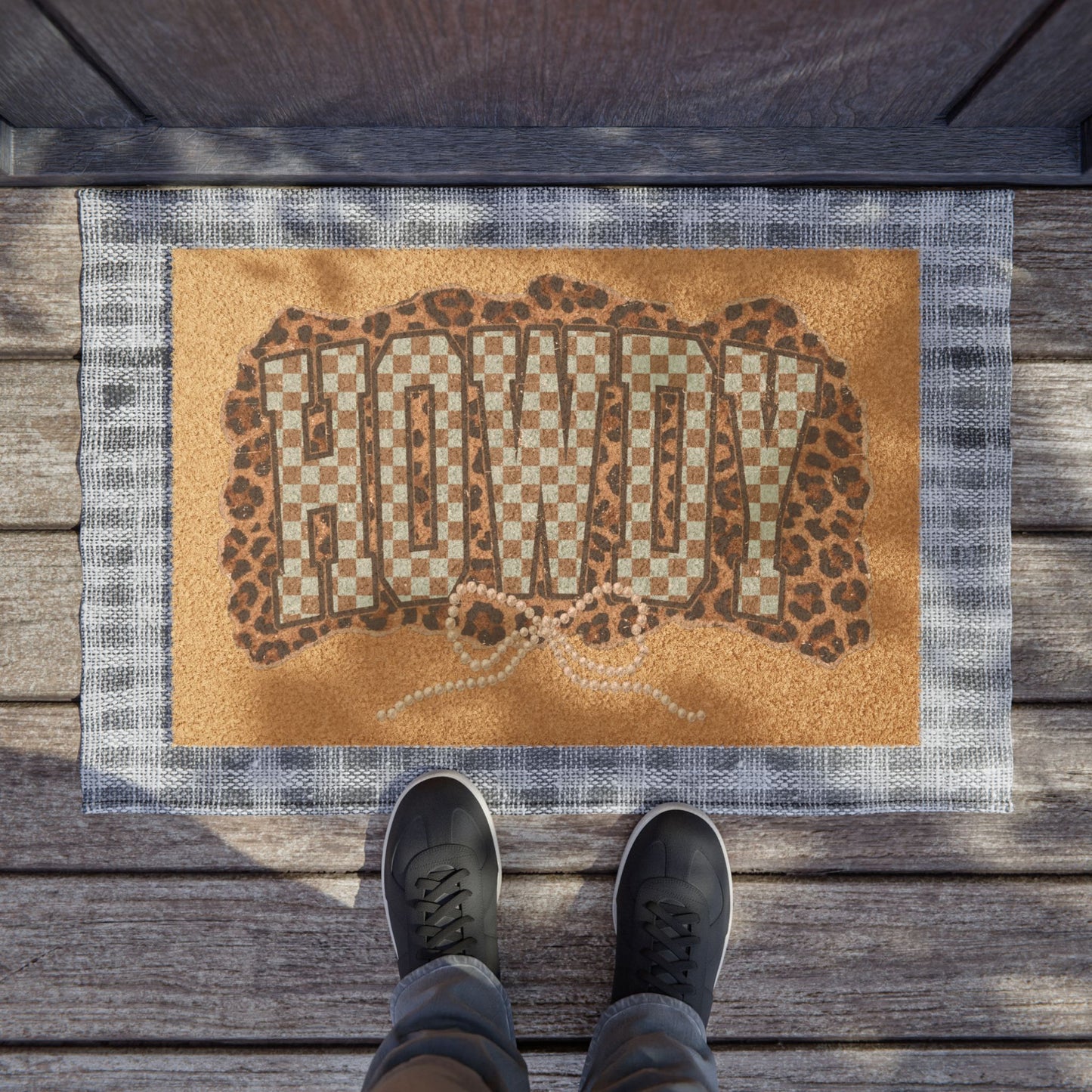 Doormat — Leopard Plaid 'Howdy' Welcome Mat