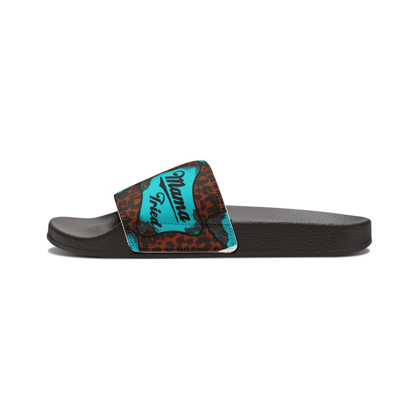 Women's Slide Sandals — Turquoise Leopard 'Mama Tried' Removable Strap Slides