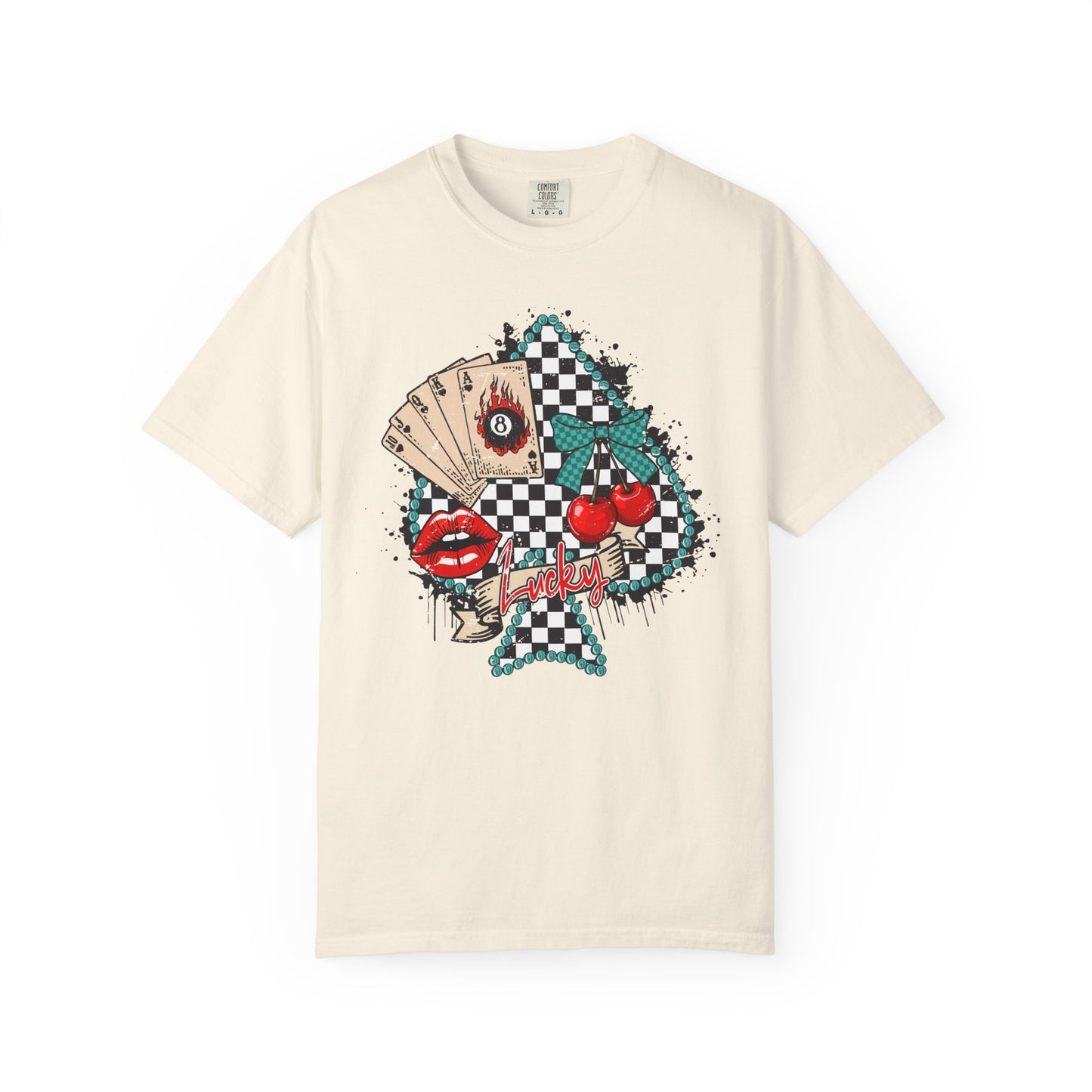 Retro Checkerboard Cherry & Cards Graphic Tee