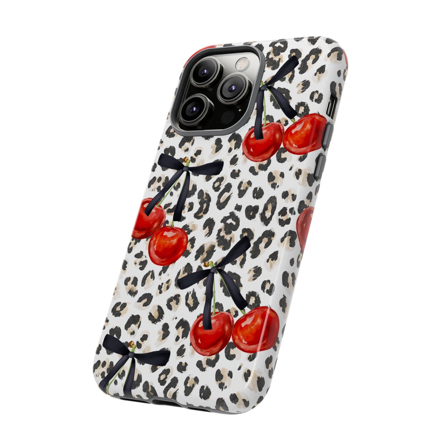 Cherry Leopard Phone Case — Retro Red Cherries on Animal Print Protective Case