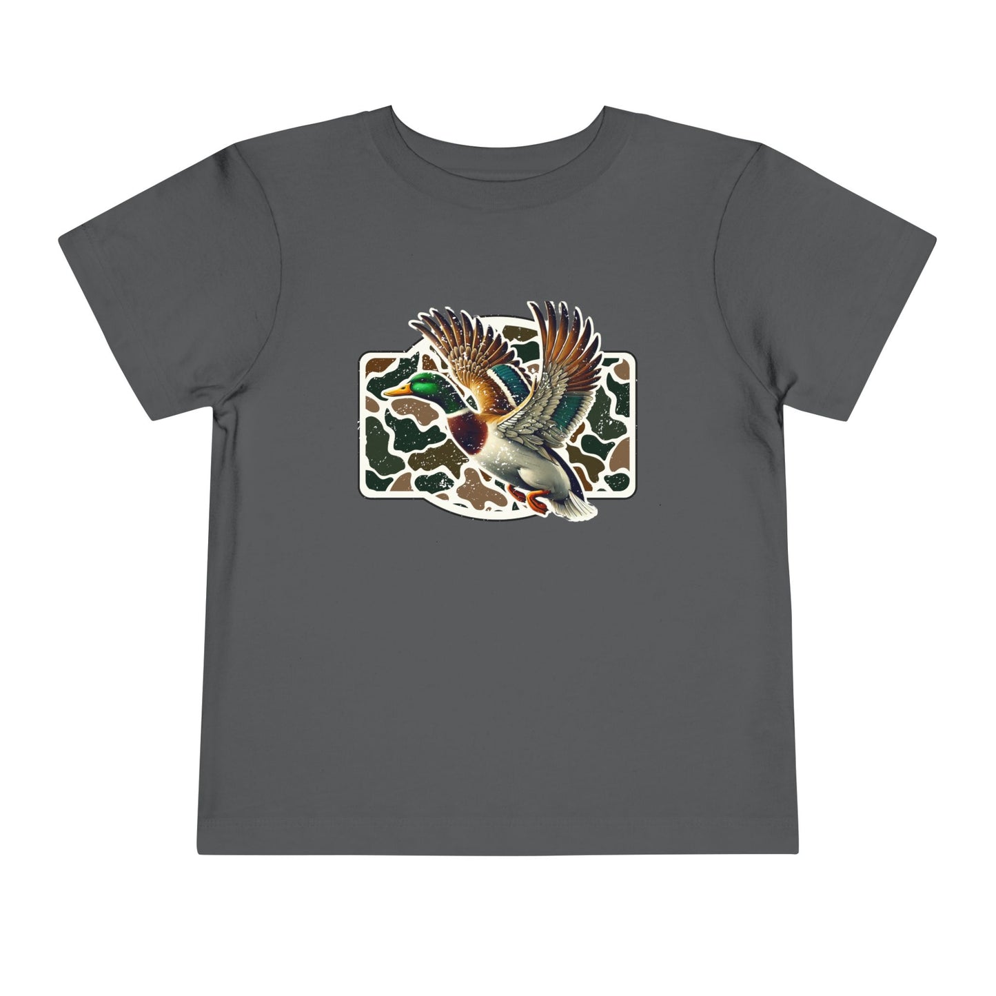 Toddler Tee — Flying Mallard Duck Graphic (Kids Hunting/Camo Outfit)