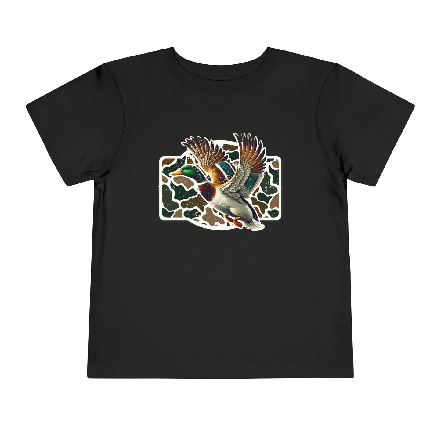 Toddler Tee — Flying Mallard Duck Graphic (Kids Hunting/Camo Outfit)