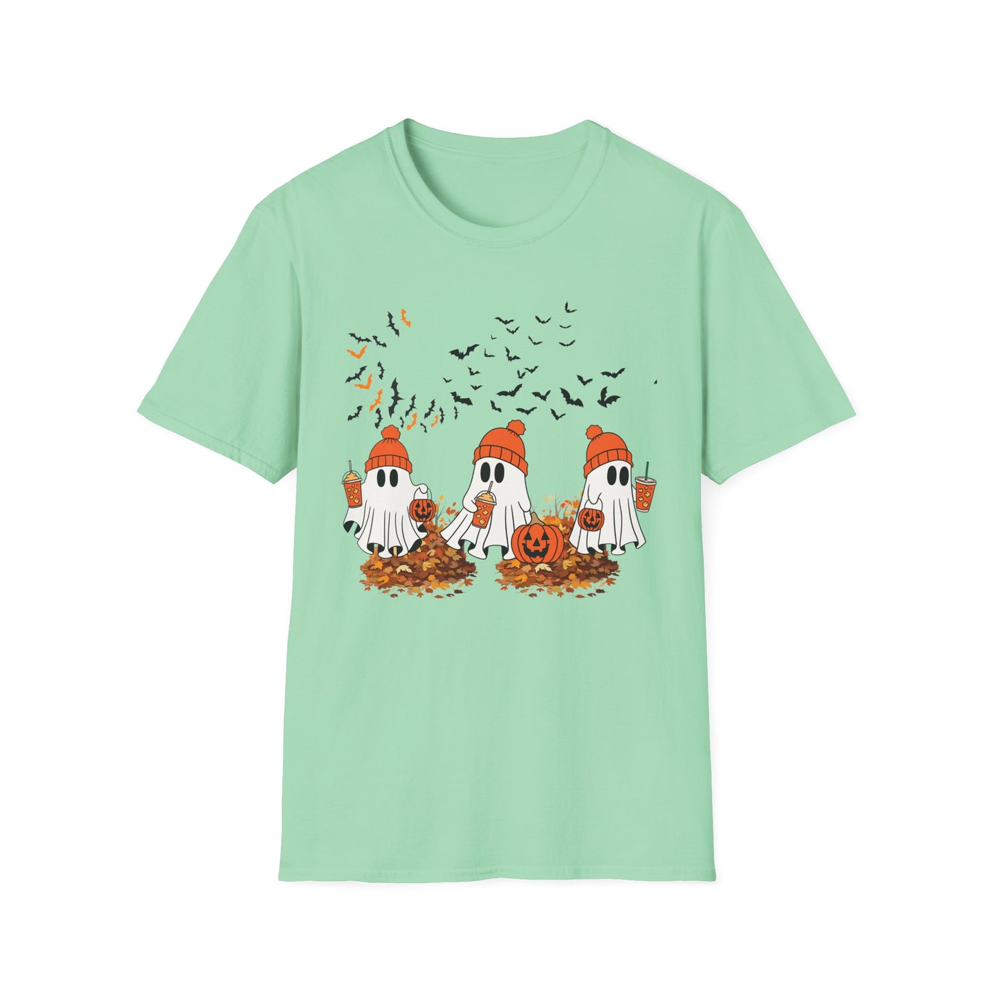 Cute Halloween Ghosts T-Shirt — Pumpkin Patch & Bats Fall Tee
