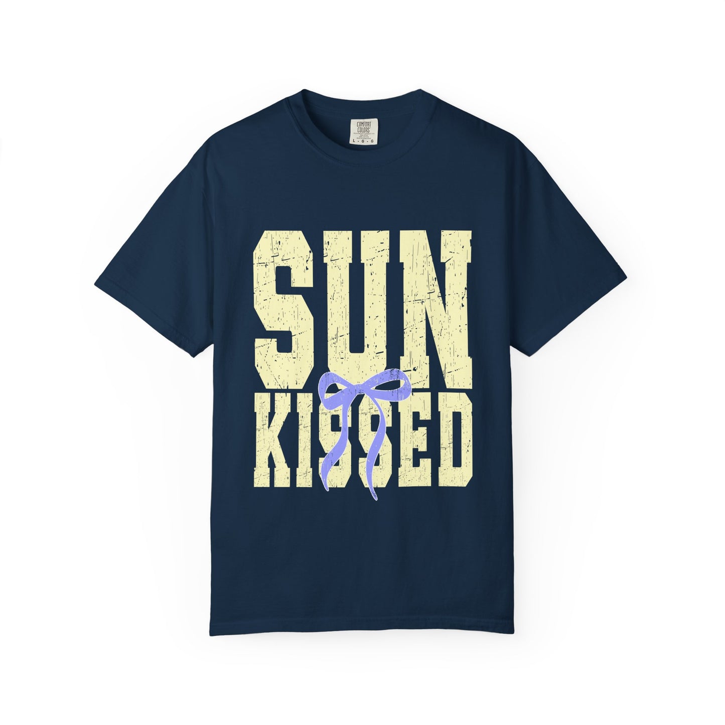 Sun-Kissed T-Shirt Pastel Yellow Block Print with Lavender Ribbon