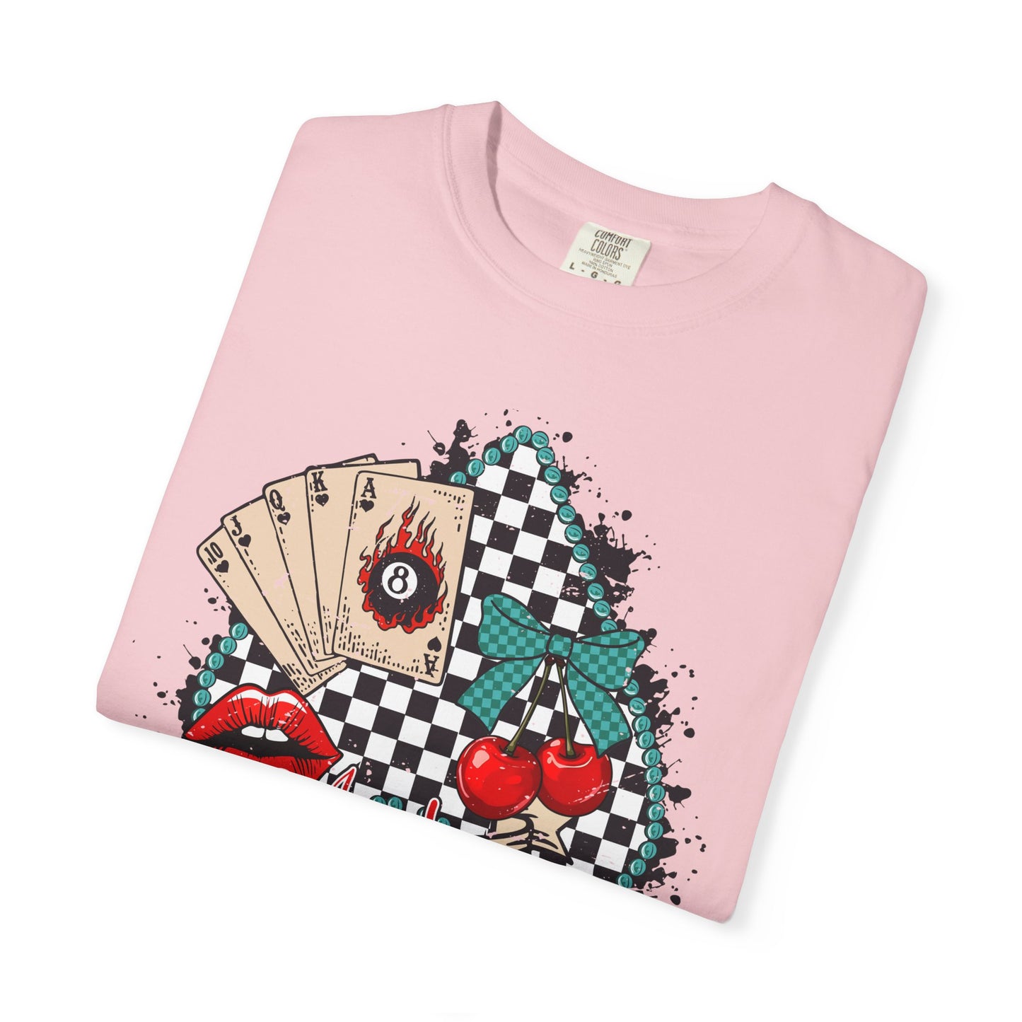 Retro Checkerboard Cherry & Cards Graphic Tee