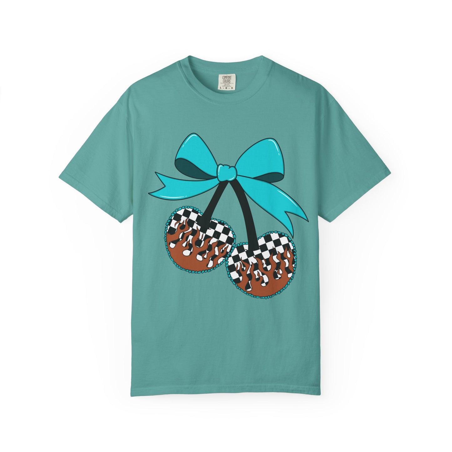 Checkerboard Cherries Cute Bow Graphic Tee