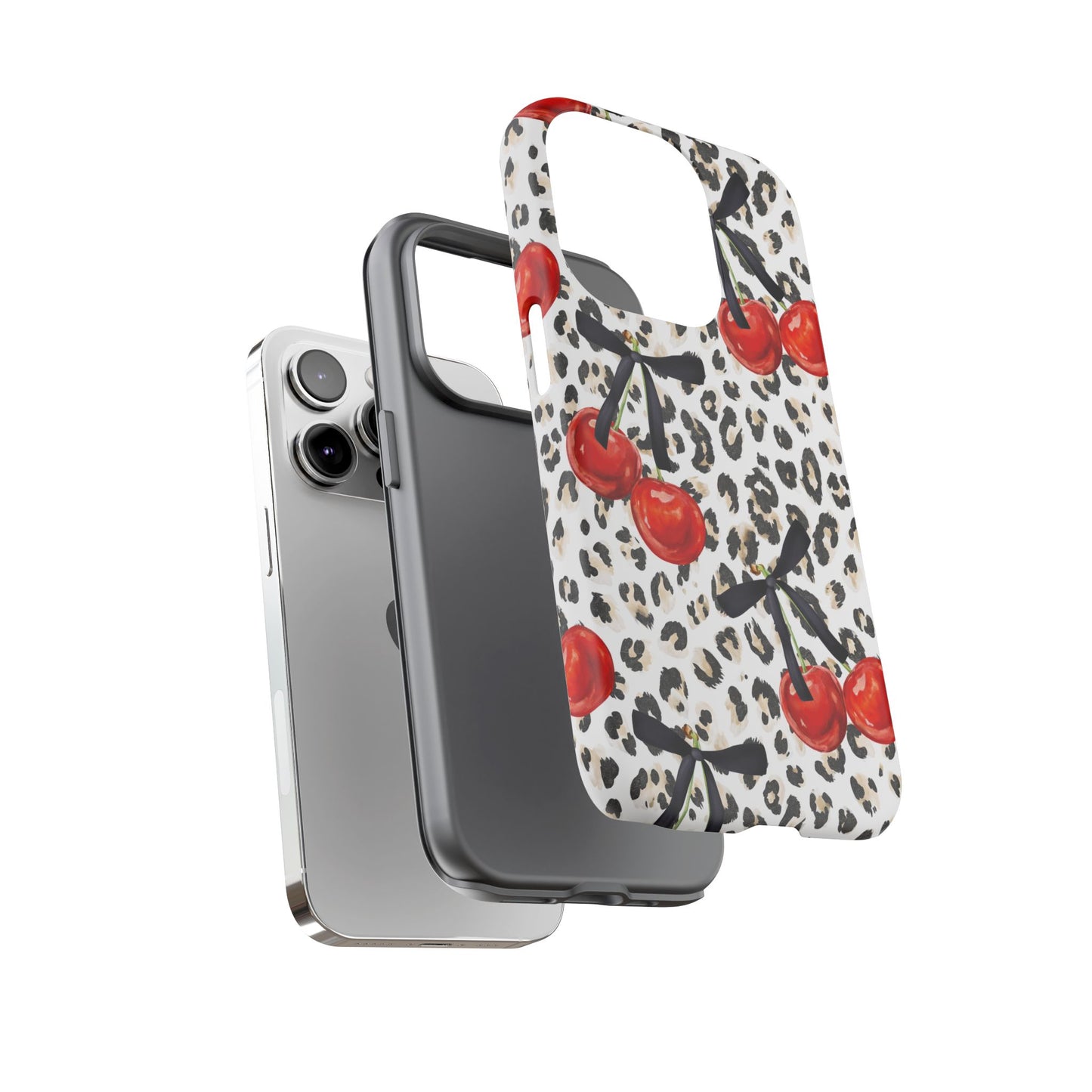Cherry Leopard Phone Case — Retro Red Cherries on Animal Print Protective Case