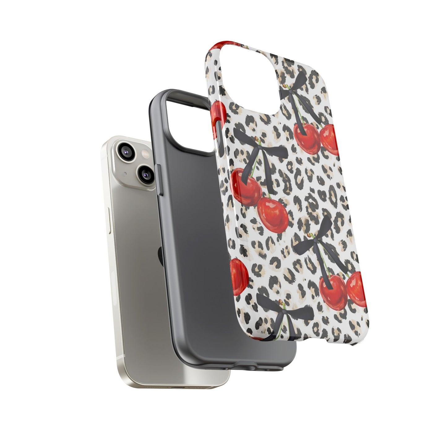 Cherry Leopard Phone Case — Retro Red Cherries on Animal Print Protective Case