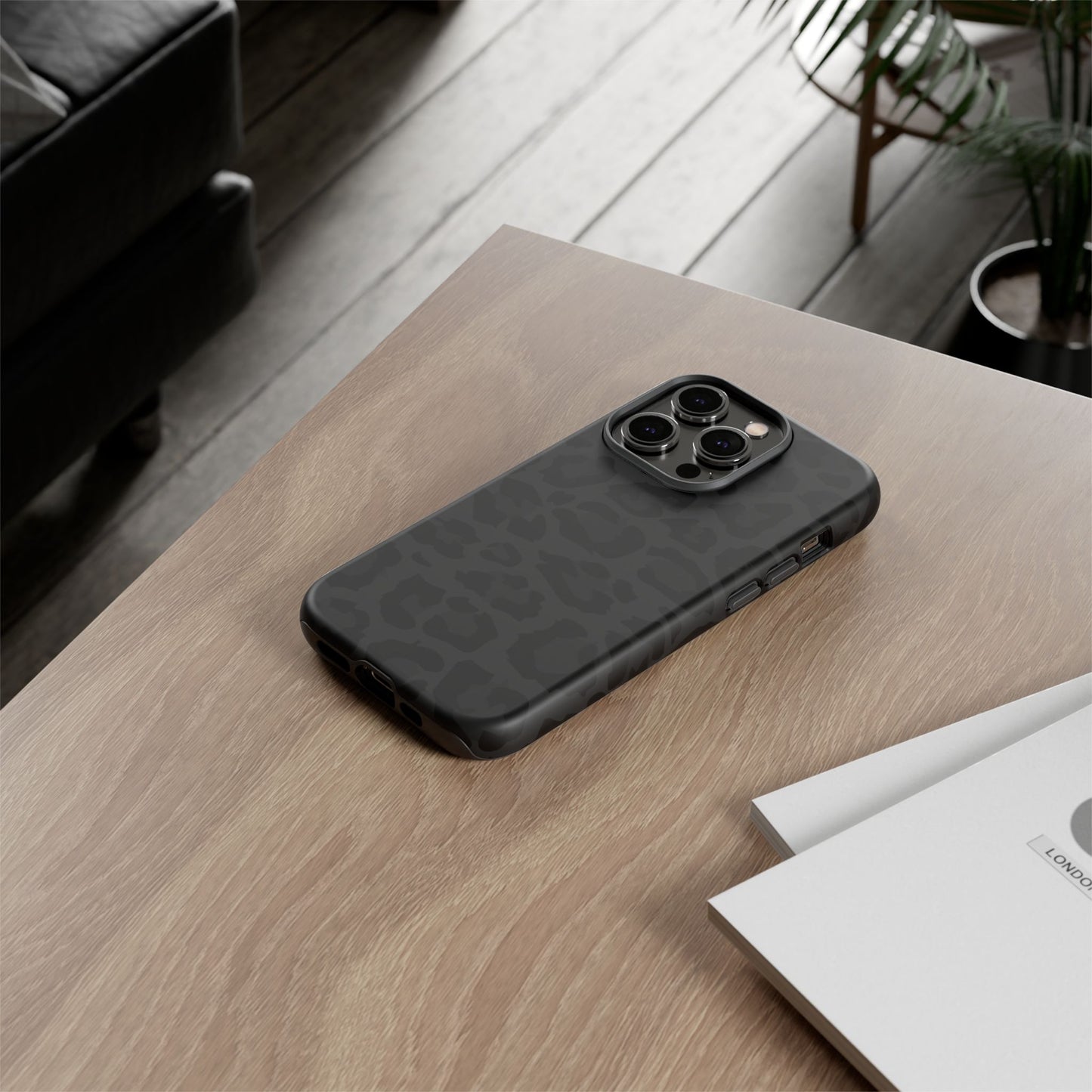 Black Leopard Print Tough Phone Case