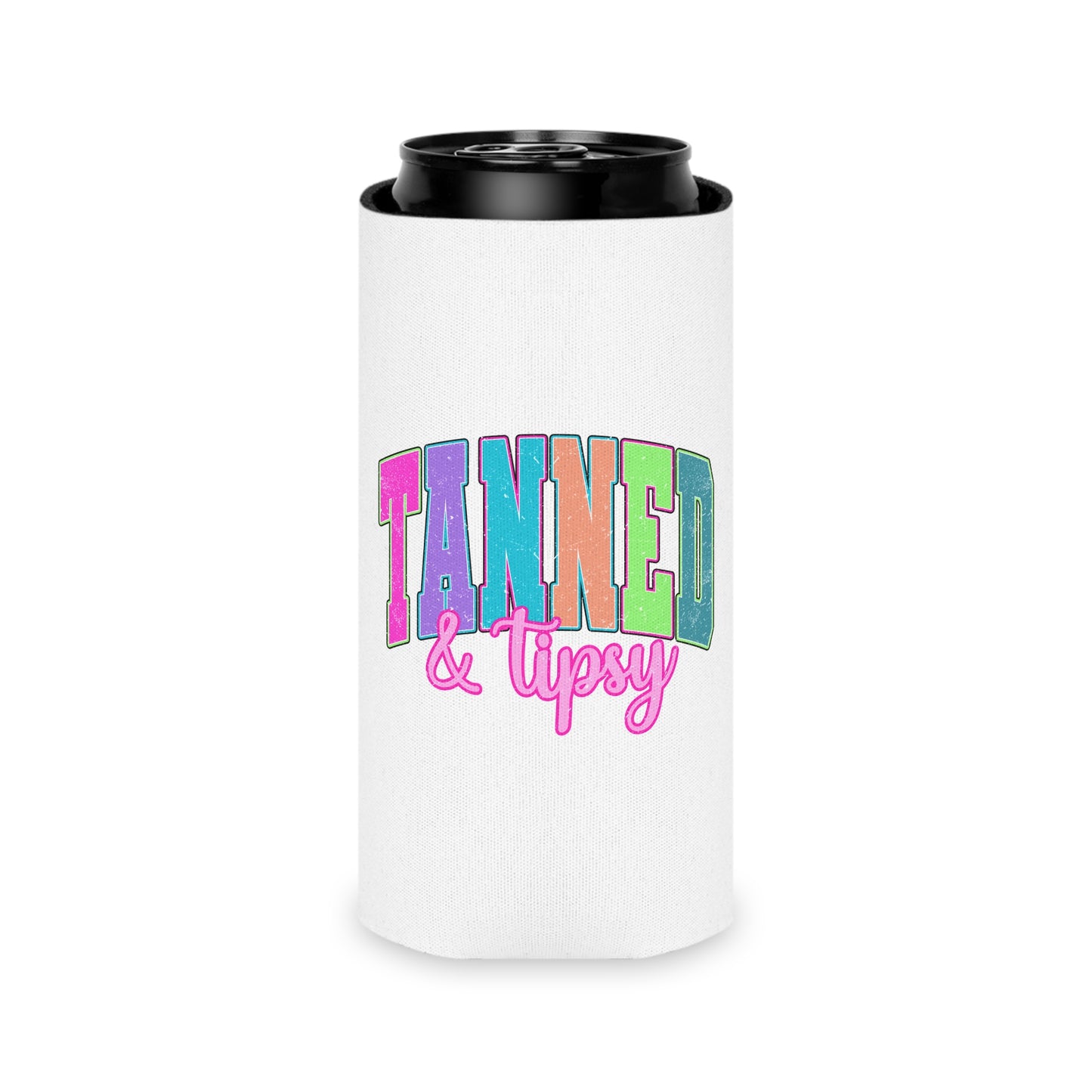 Can Cooler - "Tanned & Tipsy" Colorful Beach Can Koozie