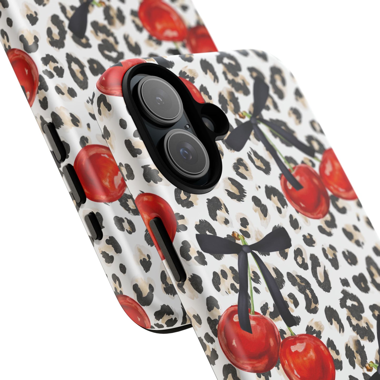 Cherry Leopard Phone Case — Retro Red Cherries on Animal Print Protective Case