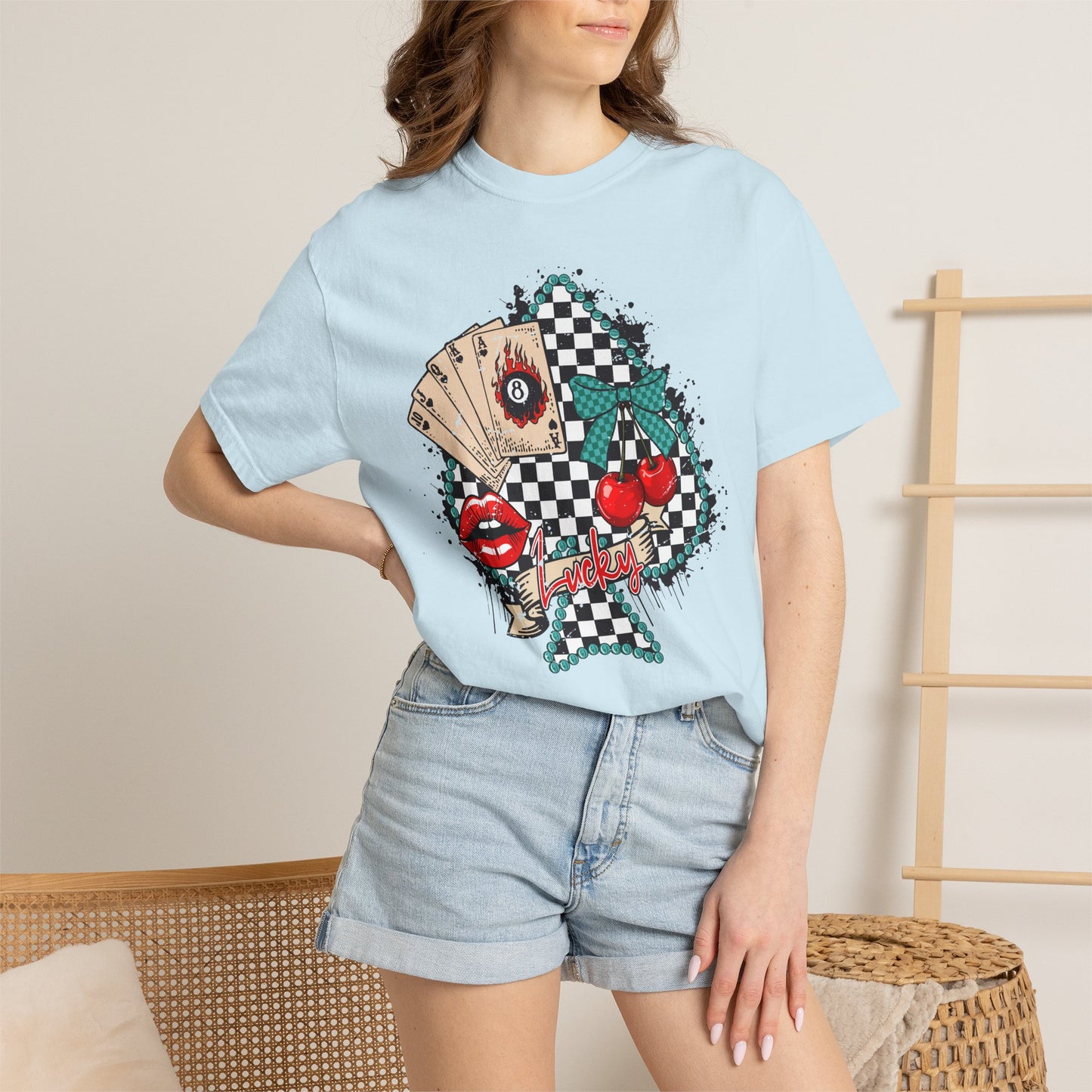 Retro Checkerboard Cherry & Cards Graphic Tee