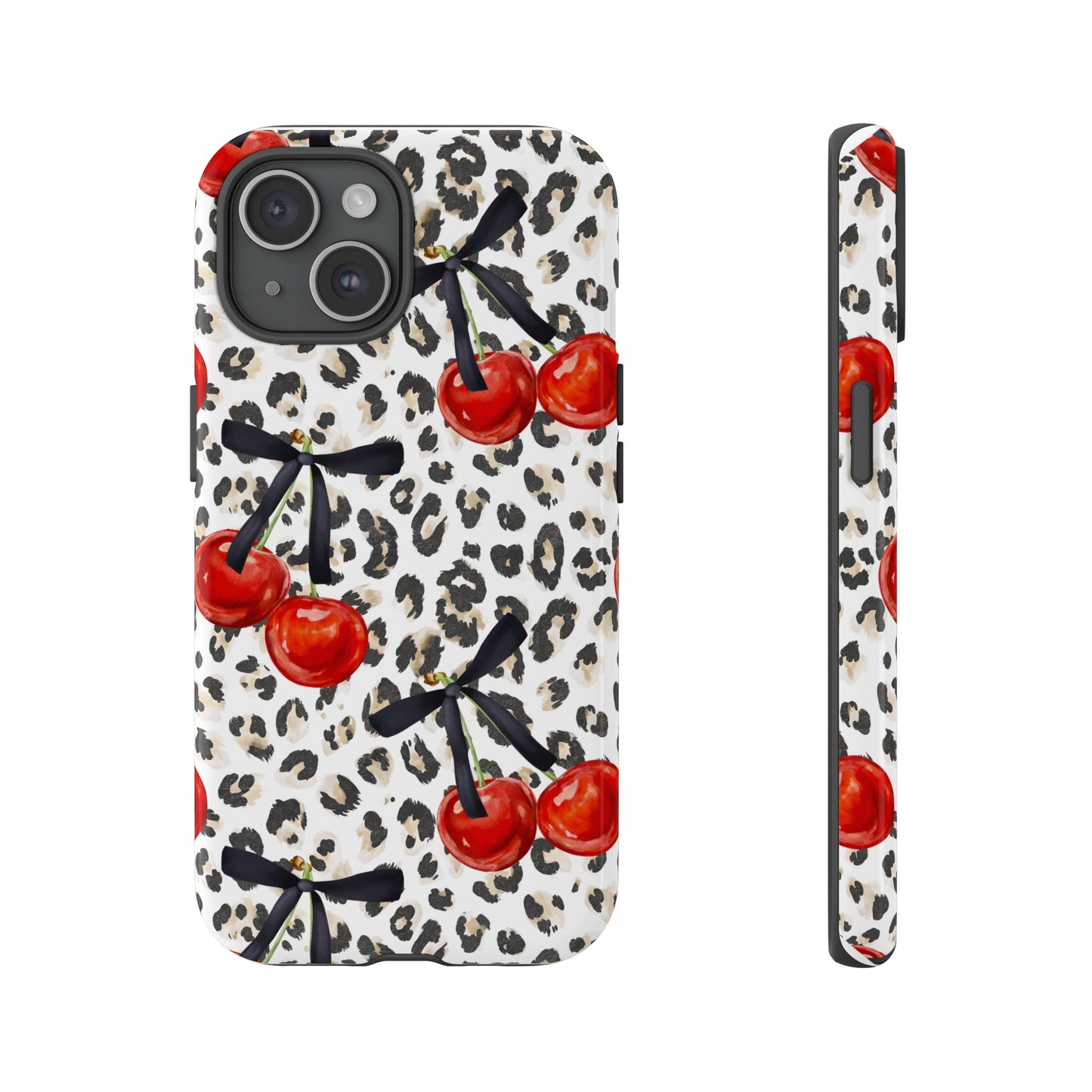 Cherry Leopard Phone Case — Retro Red Cherries on Animal Print Protective Case