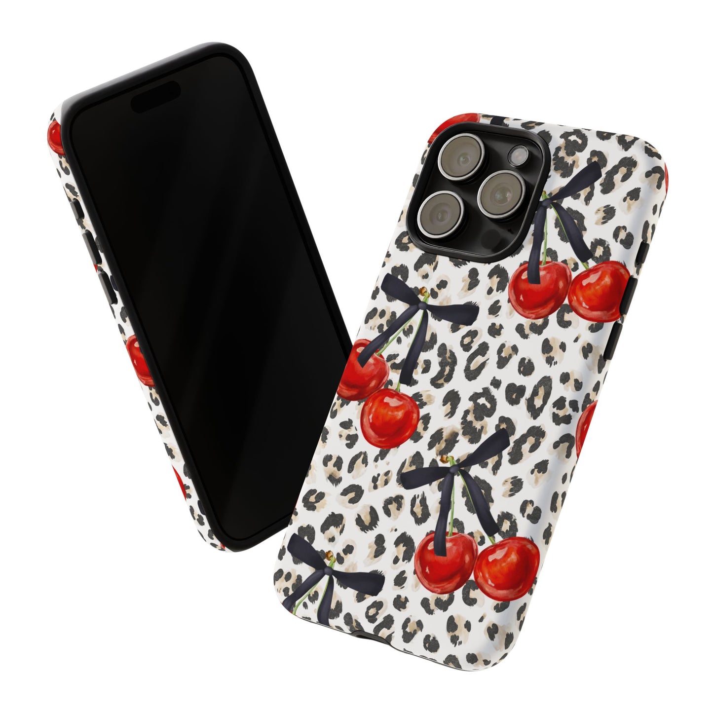 Cherry Leopard Phone Case — Retro Red Cherries on Animal Print Protective Case