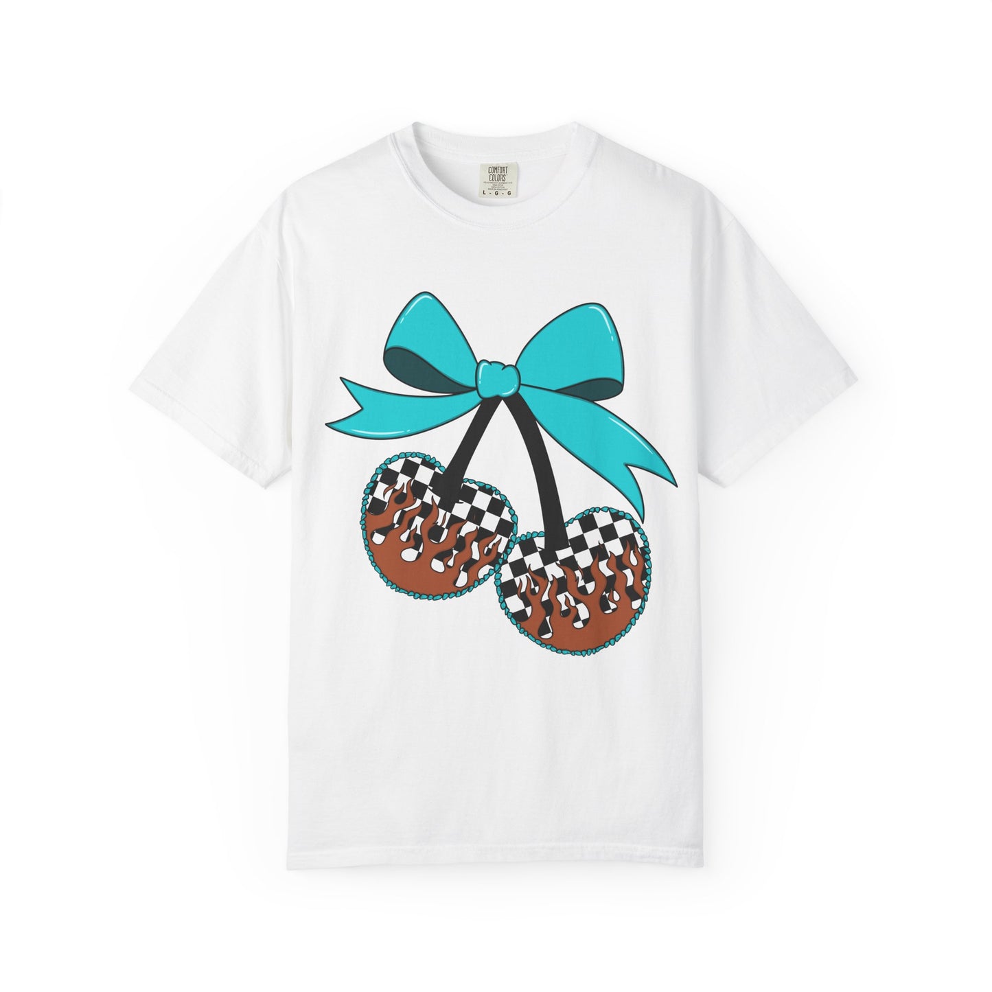 Checkerboard Cherries Cute Bow Graphic Tee