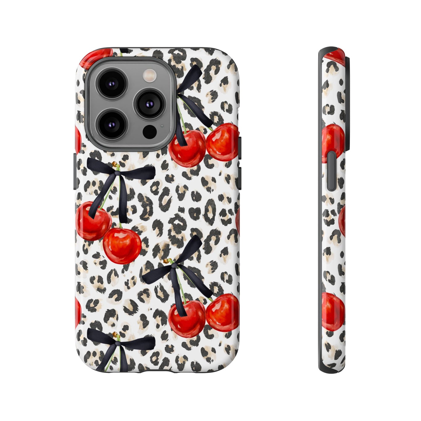 Cherry Leopard Phone Case — Retro Red Cherries on Animal Print Protective Case