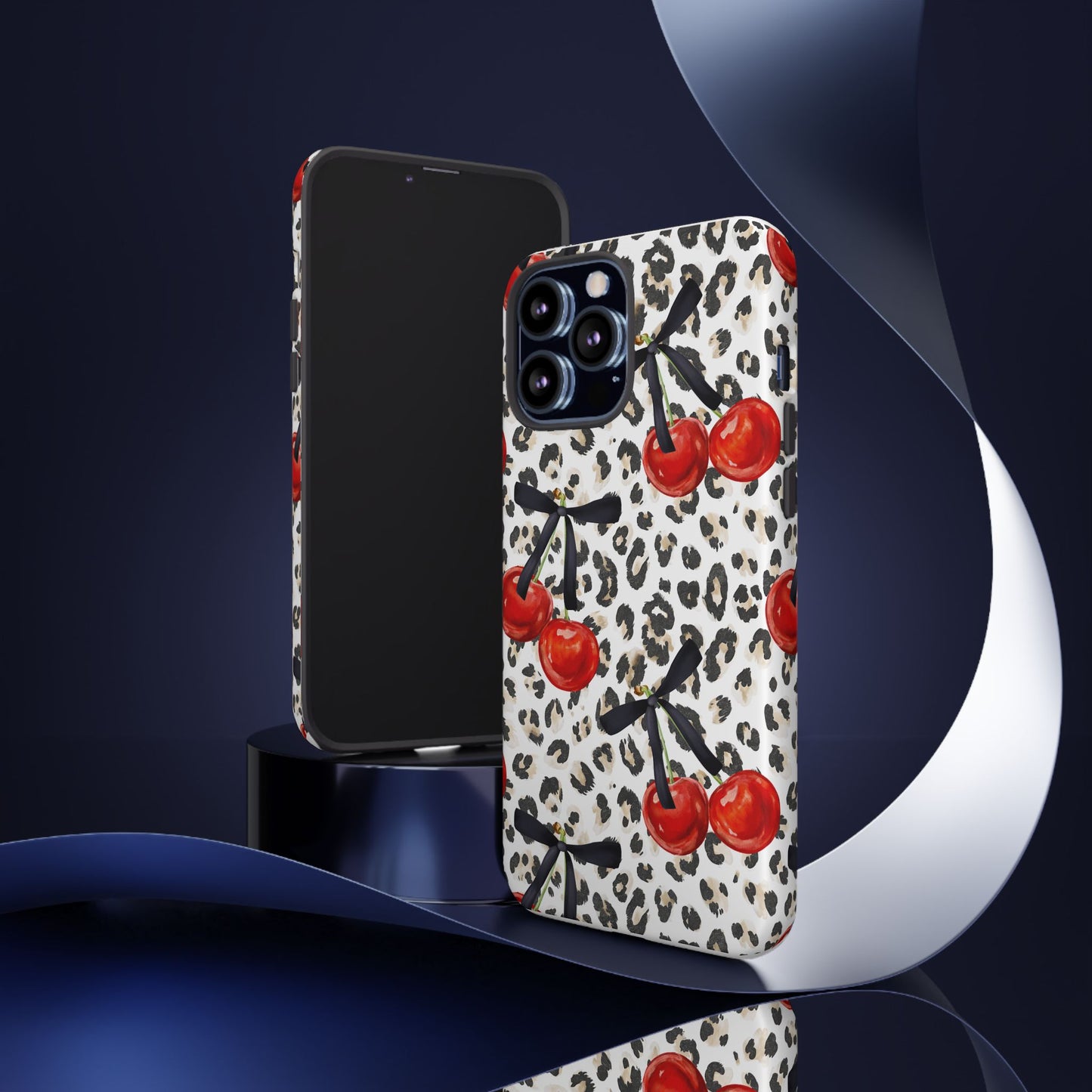 Cherry Leopard Phone Case — Retro Red Cherries on Animal Print Protective Case