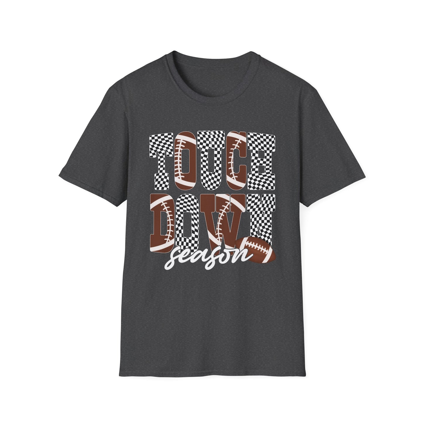 Touchdown Season Football T-Shirt — Checkerboard Lettering Design
