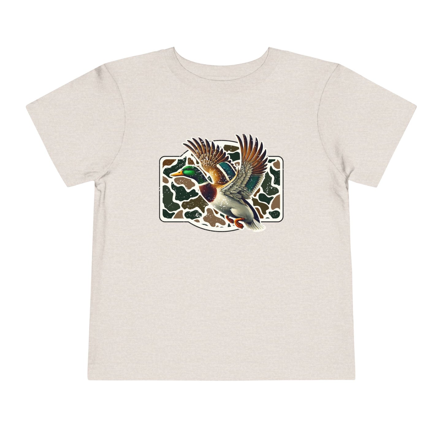Toddler Tee — Flying Mallard Duck Graphic (Kids Hunting/Camo Outfit)