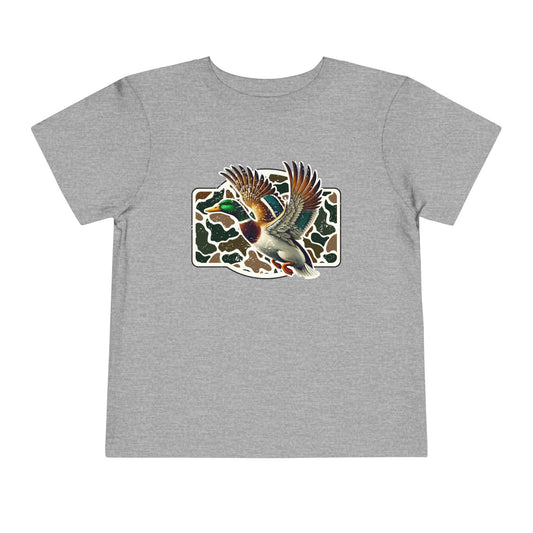 Toddler Tee — Flying Mallard Duck Graphic (Kids Hunting/Camo Outfit)