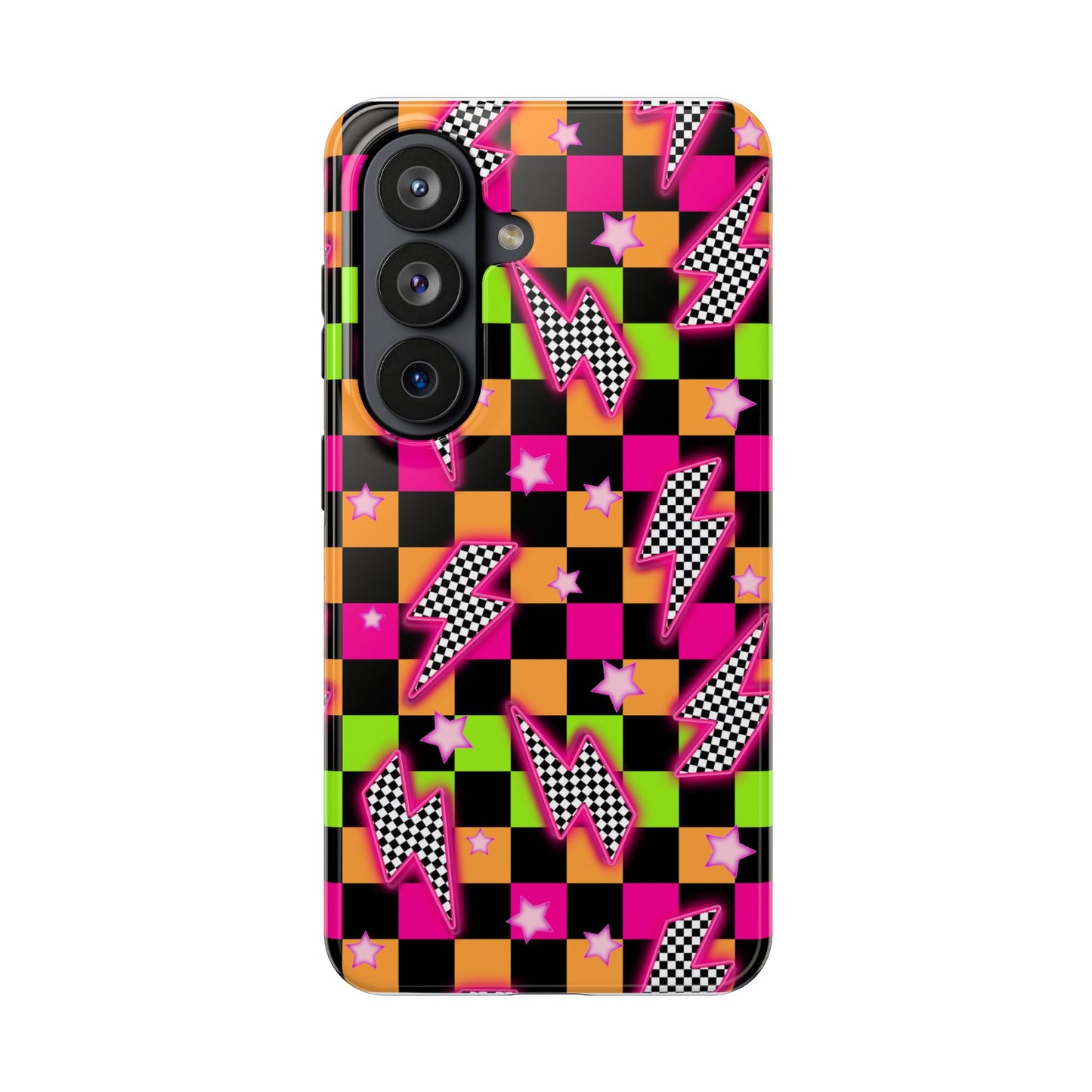 Neon Checkerboard Lightning Retro Pattern