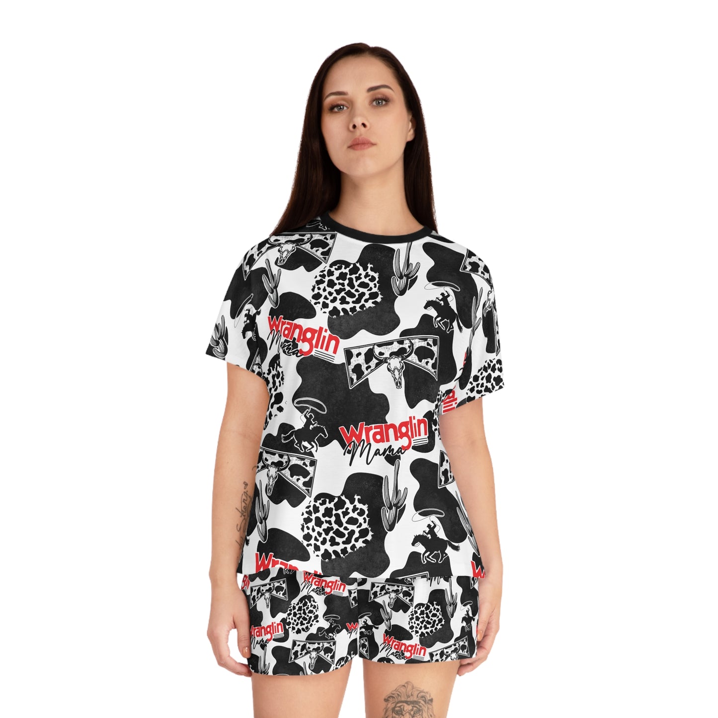 Black & White Cowgirl Pattern "Wranglin" Short PJ Set
