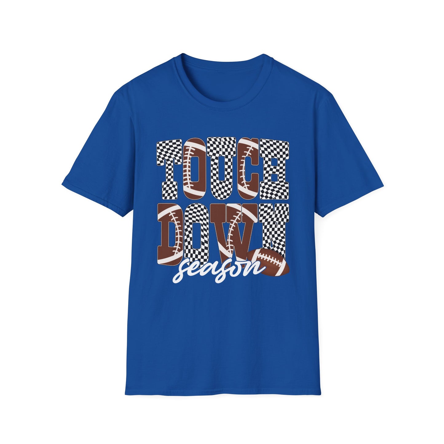 Touchdown Season Football T-Shirt — Checkerboard Lettering Design