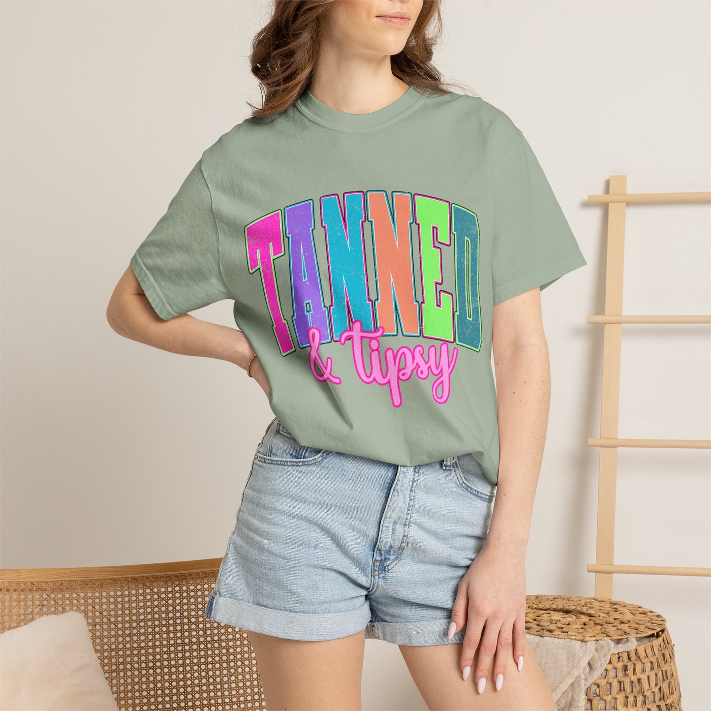 "Tanned & Tipsy" Colorful Beach Graphic Tee