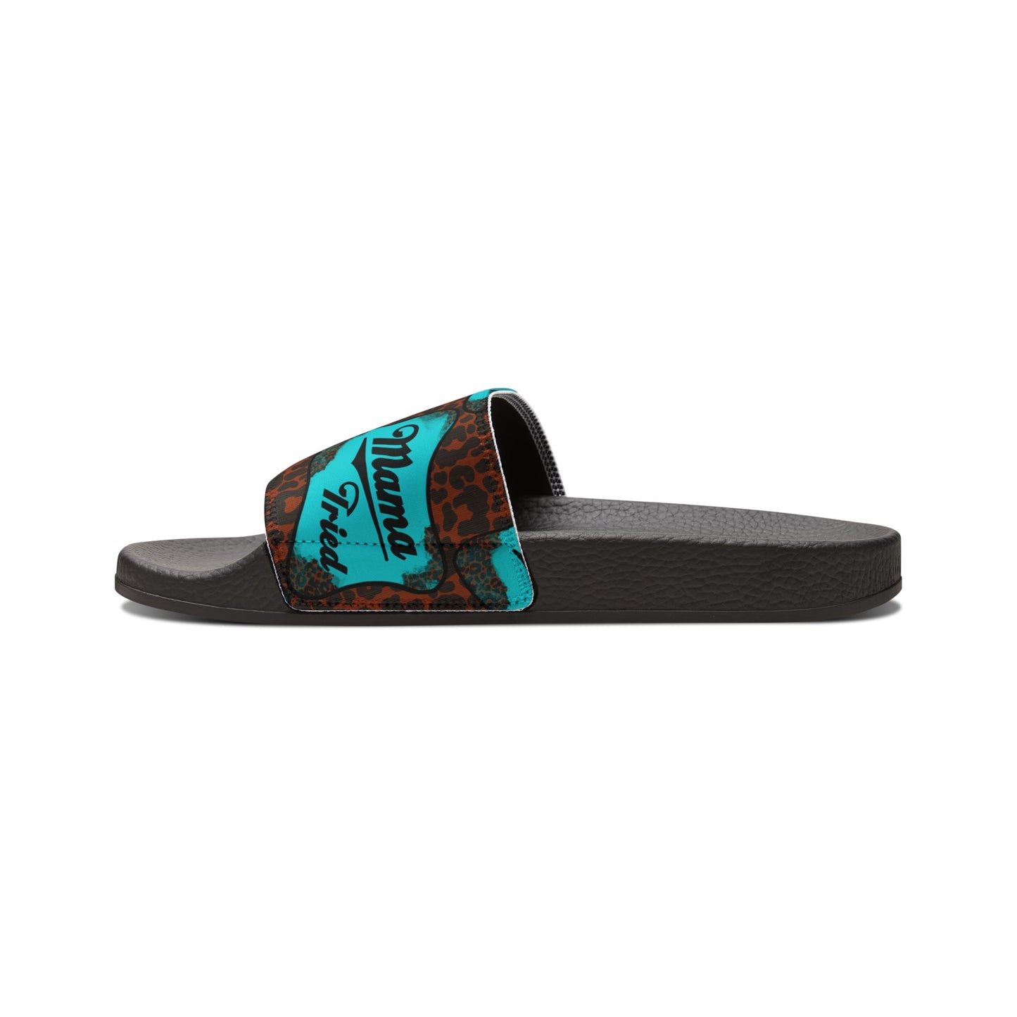 Women's Slide Sandals — Turquoise Leopard 'Mama Tried' Removable Strap Slides
